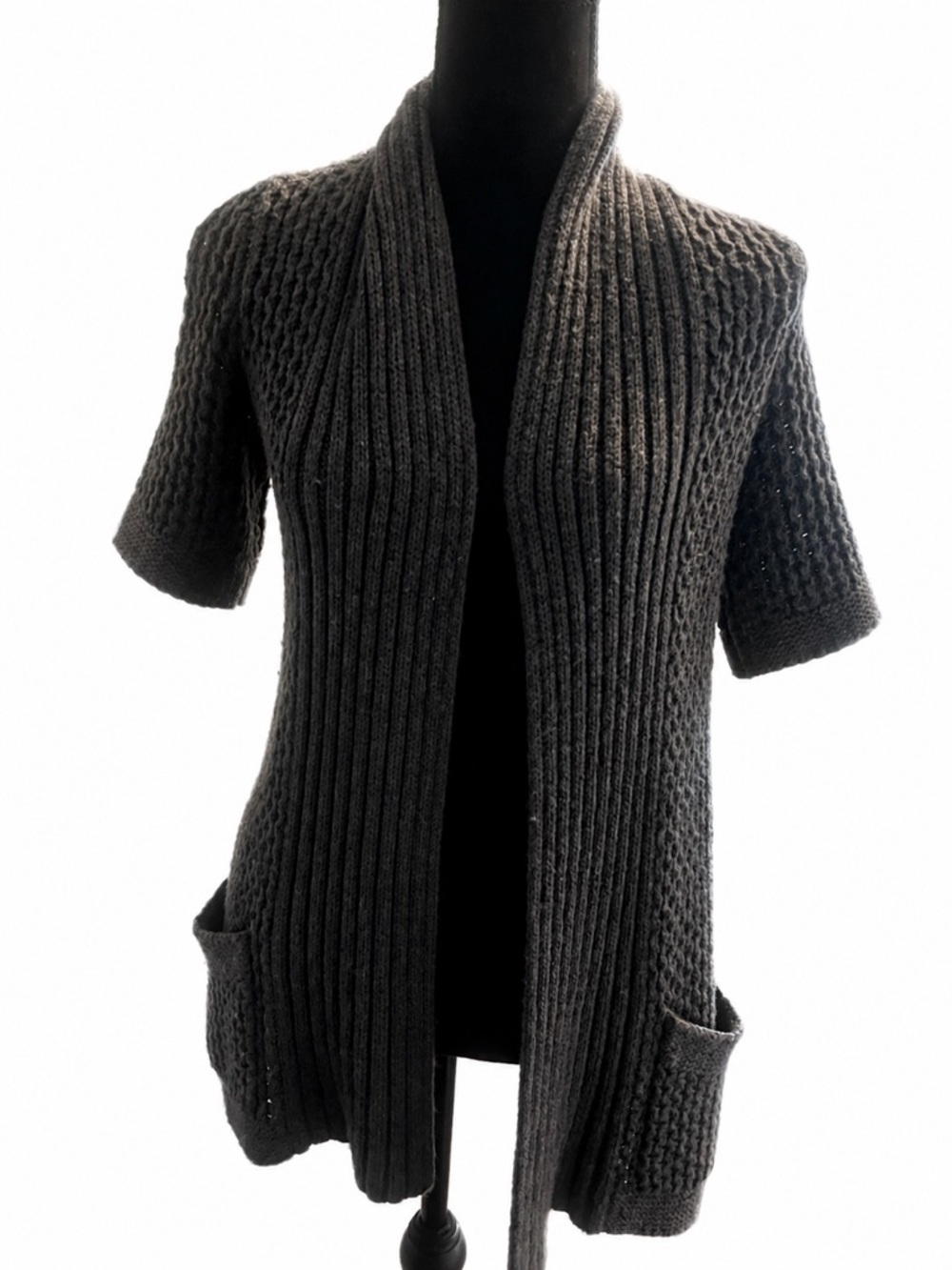 Banana Republic Charcoal Short-Sleeve Open-Front Cardigan